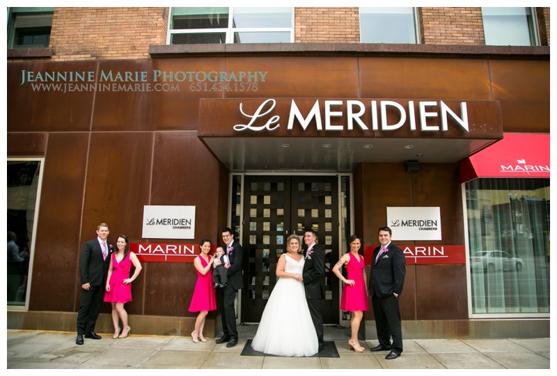 Le Méridien Chambers, bridal party, poses, bride, groom, bridesmaids, groomsmen, hotel wedding, Minneapolis wedding