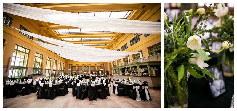 Christos Union Depot wedding, reception, weddings, ceiling draping, centerpieces, chair covers, chair sashes