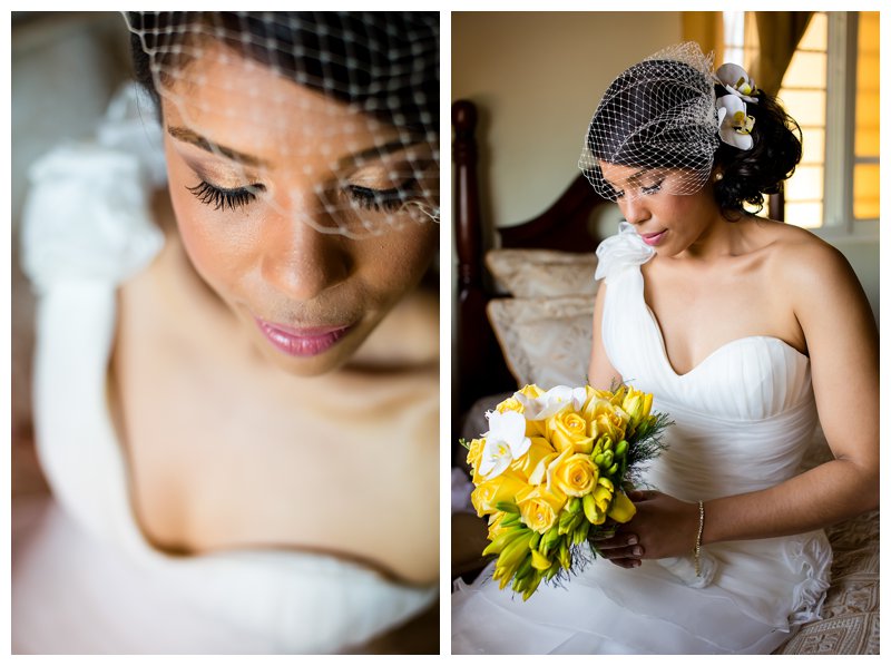 Dominican Republic Wedding, yellow and white wedding, birdcage veil, wedding gown, bridal dress, bridal style, bridal look, bride look, bridal bouquet