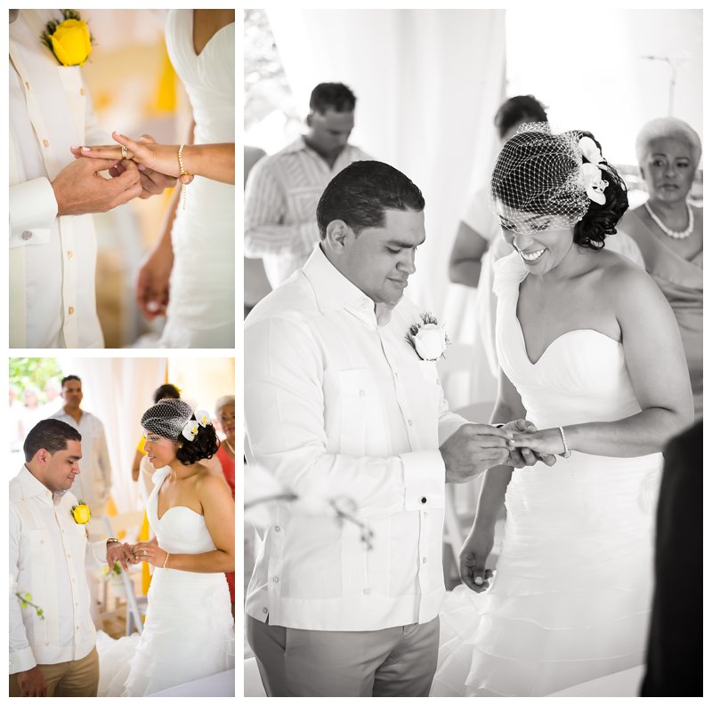 Dominican Republic Wedding, yellow and white wedding, rings, bride, groom, ceremony