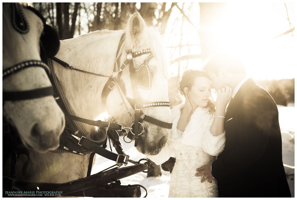 horse drawn carriage, winter wedding, weddings, Hope Glen Farm, horses, couple, snow, winter