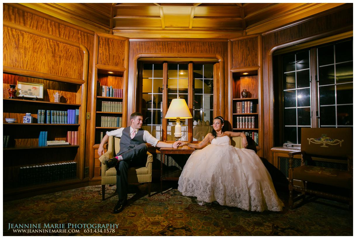 St. Paul College Club, Twin Cities Wedding Photographer, Jeannine Marie Photography, bride, groom, library, portraits, wedding portraits