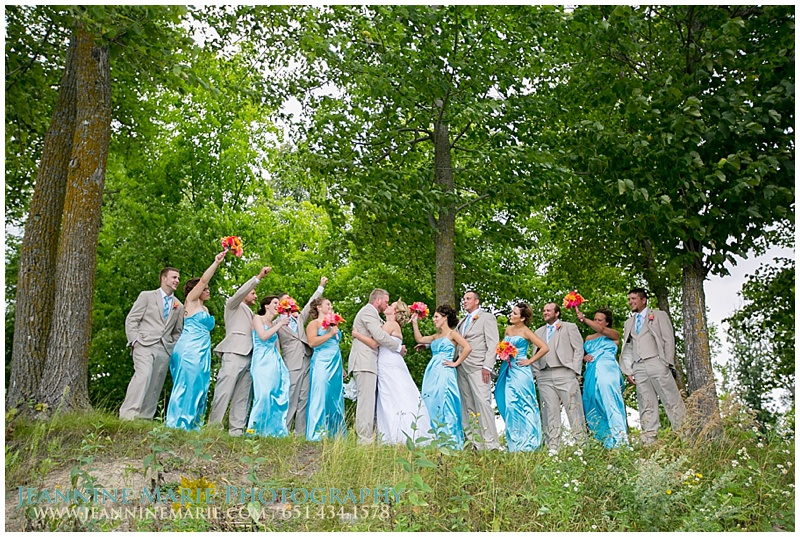 bridal party poses, blue pink and orange wedding, Anderson's Horseshoe Bay Resort, northern minnesota wedding, Twin Cities wedding photographer, Jeannine Marie Photography 
