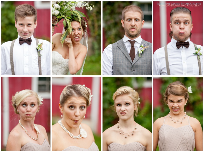 bridal poses, funny faces wedding party, wedding day poses, Hope Glen Farm, Twin Cities rustic wedding venues, Saint Paul wedding photographer, Jeannine Marie Photography_0818