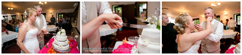 pink and blue wedding, cake cutting, wedding cake, Anderson's Horseshoe Bay Lodge, Northern Minnesota wedding venues, Twin Cities wedding photographer, Jeannine Marie Photography_0496