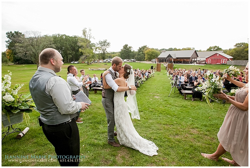the kiss, outdoor wedding ceremony, rustic wedding, Hope Glen Farm, Twin Cities rustic wedding venues, Saint Paul wedding photographer, Jeannine Marie Photography_0850