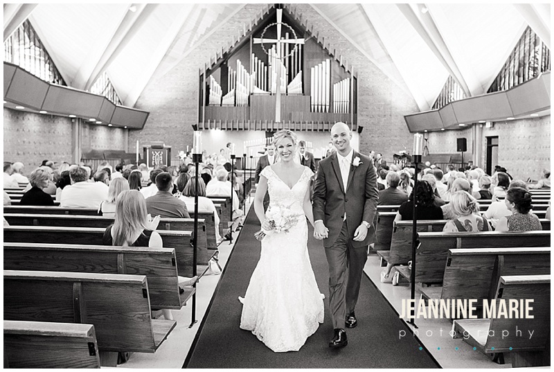 Woodlake Lutheran Church, bride, groom, just married, walk down aisle, happy couple, wedding ceremony, church wedding
