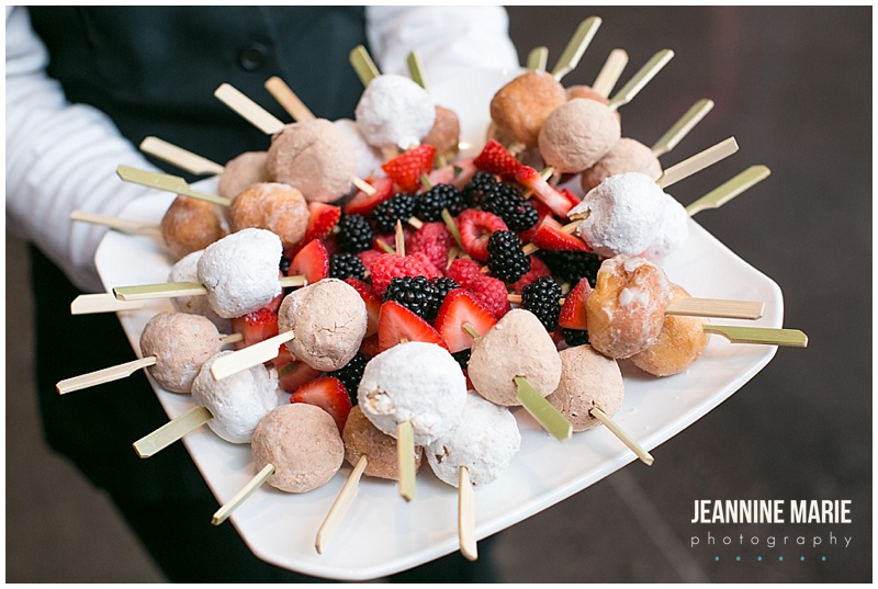 fruit kabobs, donuts, doughnut holes, food, catering
