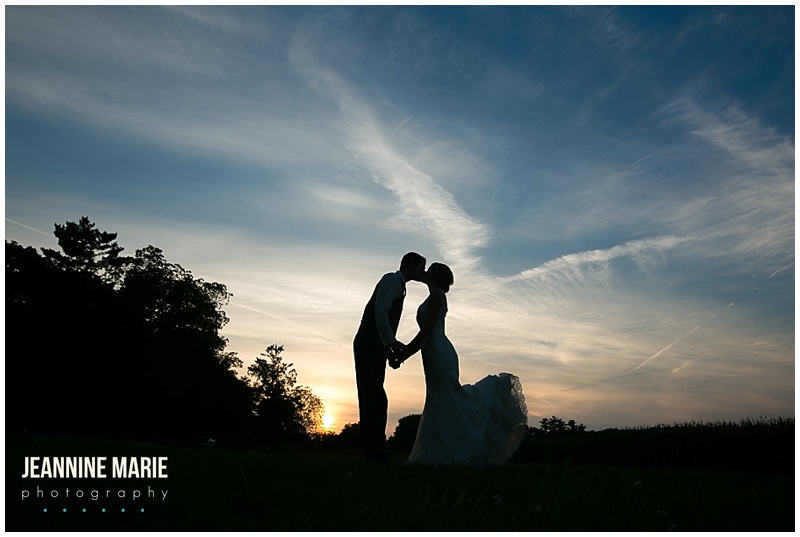 Mayowood Stone Barn, bride, groom, sunset, silhouettes