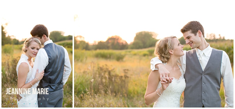 Mayowood Stone Barn, Rochester, Minnesota, bride, groom, sunset, poses, couple, wedding