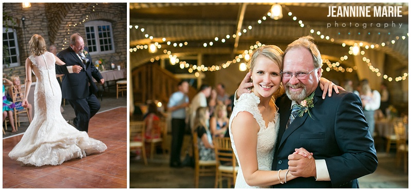 Mayowood Stone Barn, indoor, reception, wedding, father daughter dance, bride, father of the bride