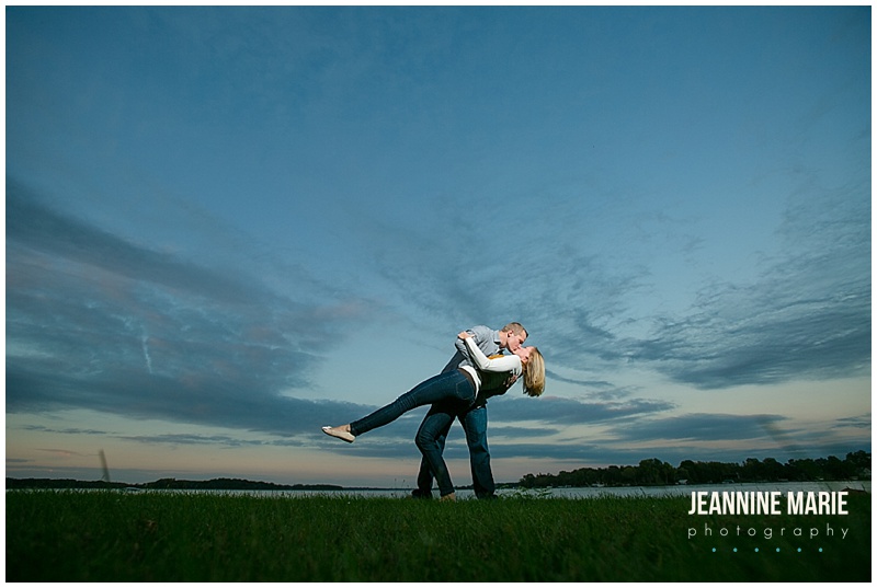 engagement session, Minneapolis engagement photographer, Twin Cities engagement photographer, sky, grass, couple, kiss
