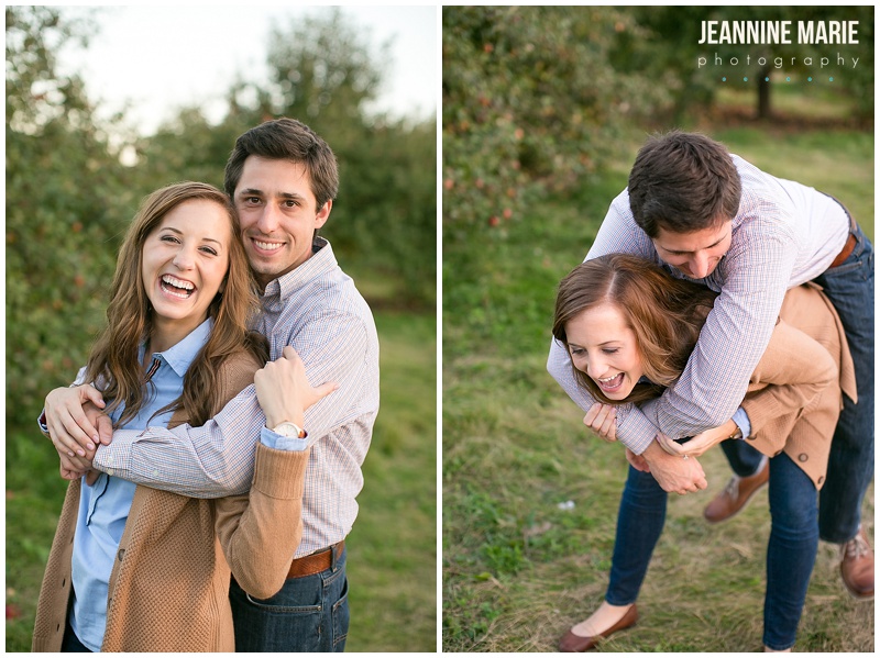 engagement session, Aamodt's Apple Orchard, couple, laughing, candid