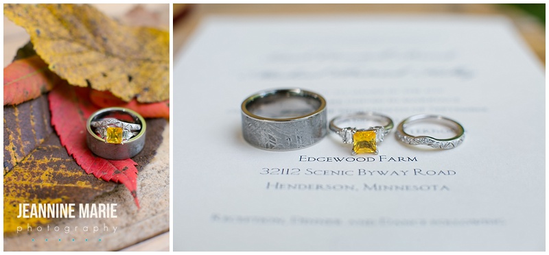 Edgewood Farm, stationery, rings, leaves, fall wedding, topaz wedding ring, yellow ring