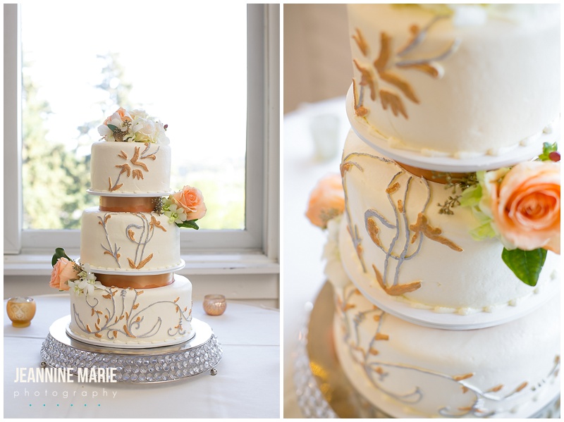 University of St. Paul Club, Buttercream Inc., wedding cake, tiered cake, gold and blush cake, wedding