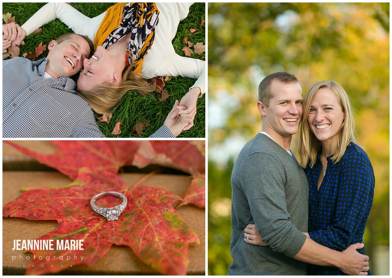 Fall engagement session, couple, poses, engagement, engaged, fall leaf, ring, ring shot