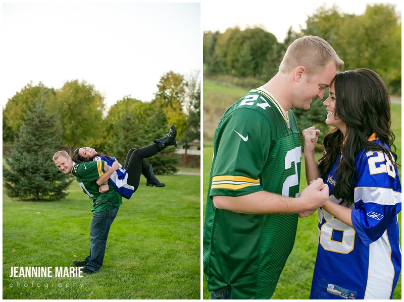 Jacques Barn, engagement session, Vikings, Packers, jersey, photos
