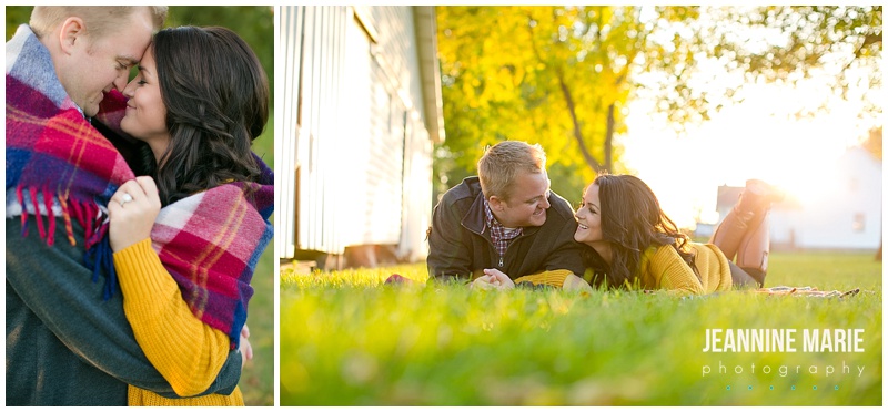 Jacques Barn, fall, autumn, engaged, engagement session, blanket, plaid, girl, boy, sun, tree, outside
