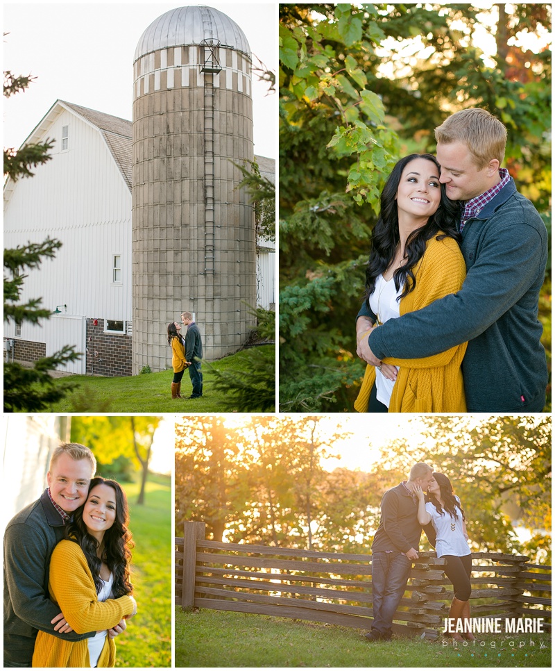 Riley-Jacques Barn, barn, white barn, couple, poses, fall engagement, fall engagement outfits, fence, sunlight
