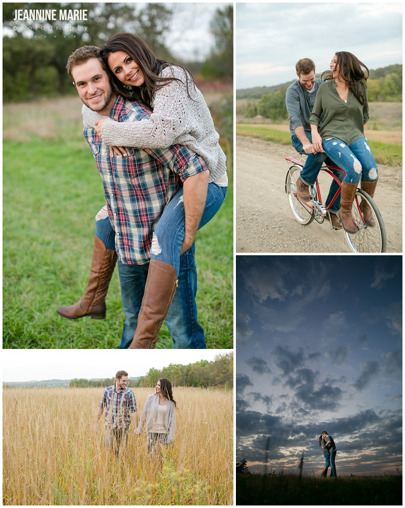 Ritter Farm Park, engagement session, engagement photos, engagement, couple, poses, field, bike, piggy back ride, night