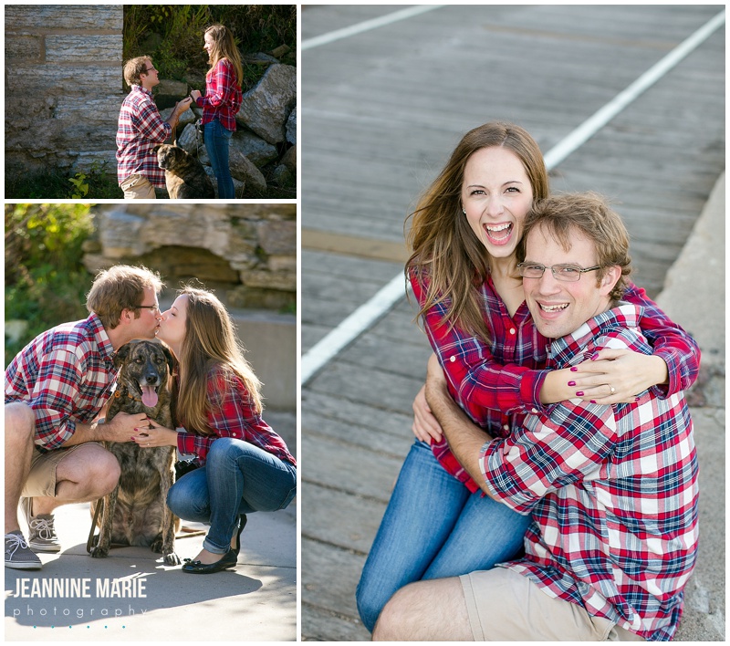 Stone Arch Bridge, proposal, marriage proposal, couple, poses, ring, dog