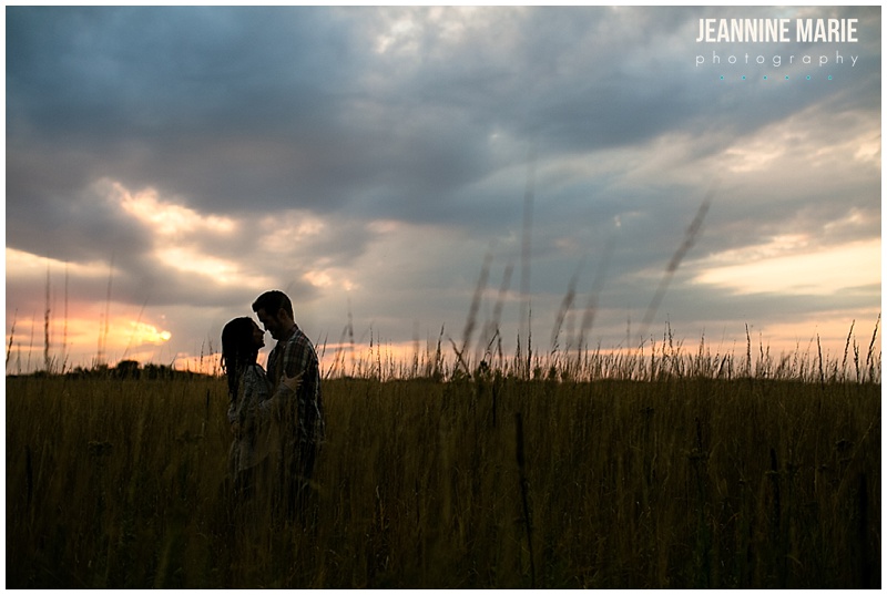 Schells Brewery, engagement, engaged, engagement session, field, sky, sunset, clouds, silhouettes