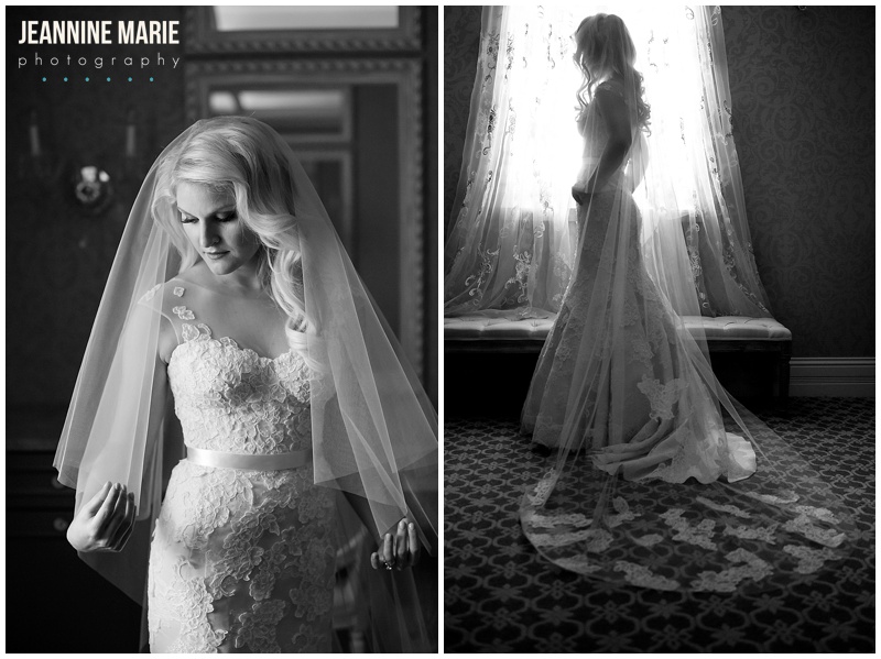 Nicollet Island Pavilion, black and white photo, bride, veil, wedding gown, wedding dress, bridal style, bridal look