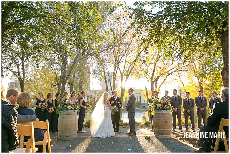 Nicollet Island Pavilion, bride, groom, fall wedding, wedding, ceremony, outdoor ceremony, bride, groom