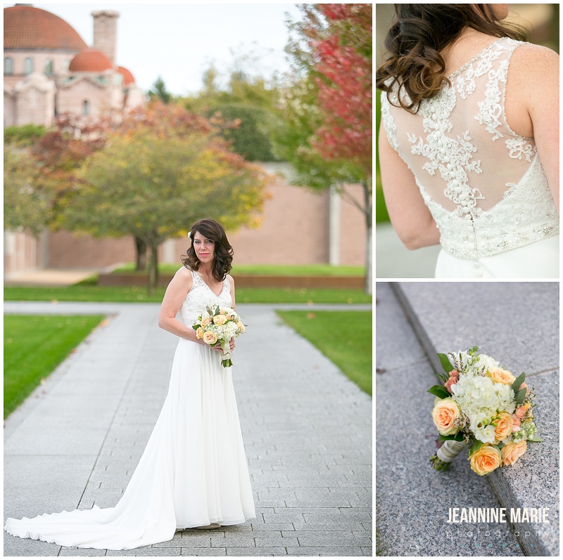 Lakewood Memorial Chapel, bride, wedding dress, bridal gown, wedding, bridal bouquet, flowers, floral