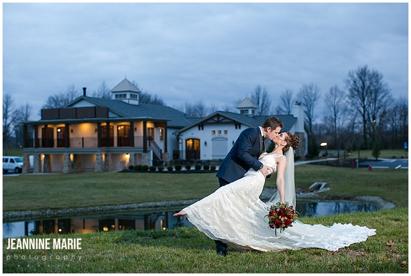 Manor House, Ohio weddings, bride, groom, dip, kiss, sky 