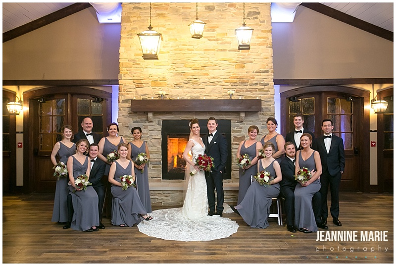 bridal party, bridesmaids, groomsmen, Manor House, Carriage House, Ohio wedding, fireplace, wedding photos