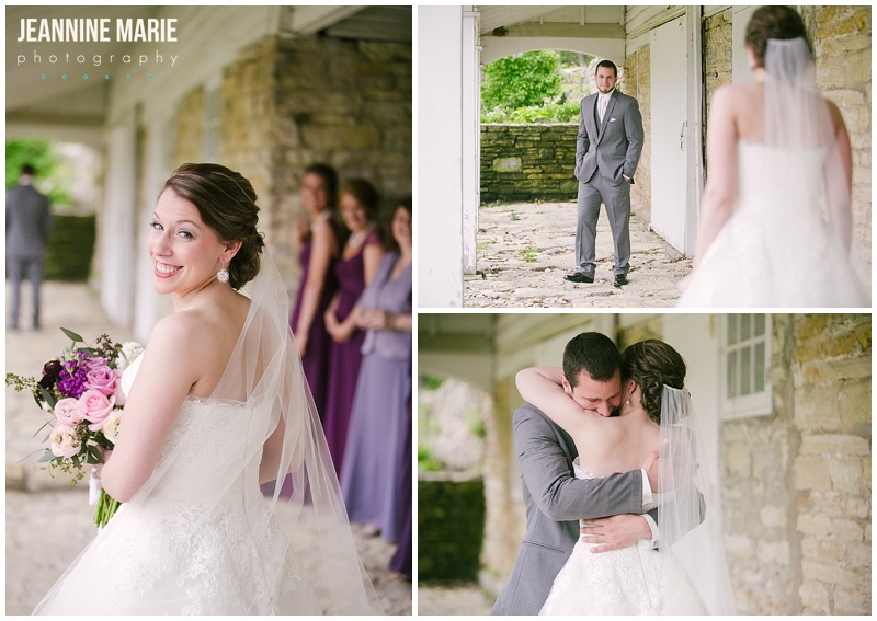 first look, first look ideas, wedding, bride, groom, Mayowood Stone Barn
