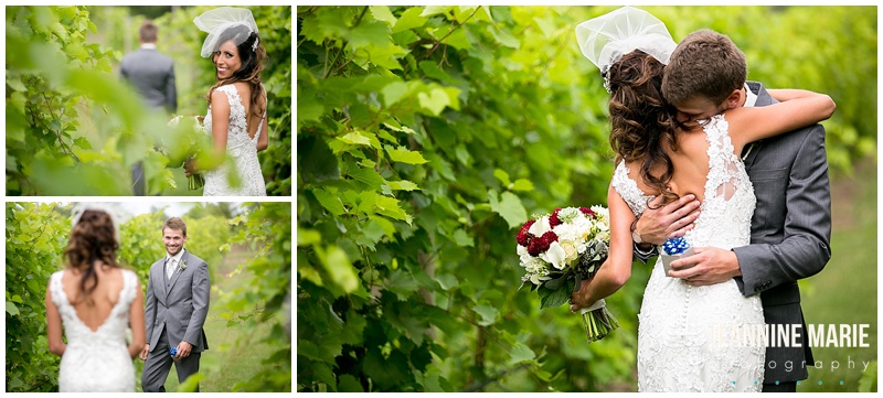first look, first look ideas, wedding, bride, groom, Pepin, Wisconsin, Villa Belezza, vineyard wedding