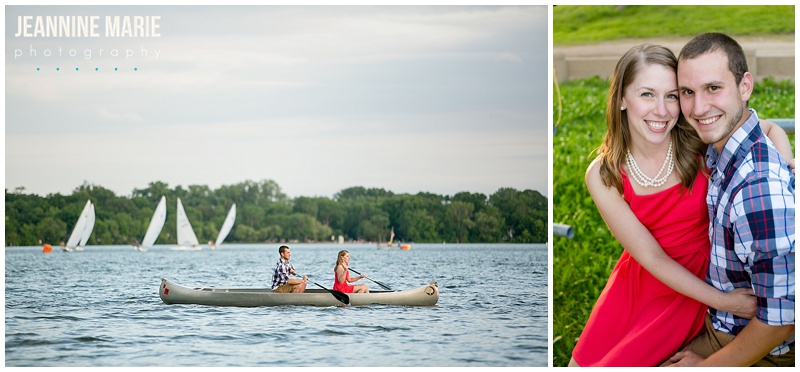 engagement photos, canoe, Lake Harriet, red dress, engagement outfits