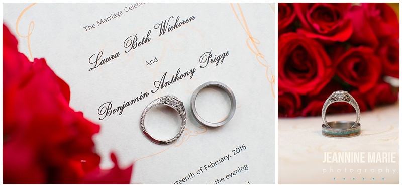 ring shots, Saint Paul Hotel, red roses, flowers, wedding photos, stationery