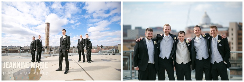 A'BULAE, wedding, groomsmen, rooftop, urban wedding, St. Paul, Minnesota, portraits, wedding photos