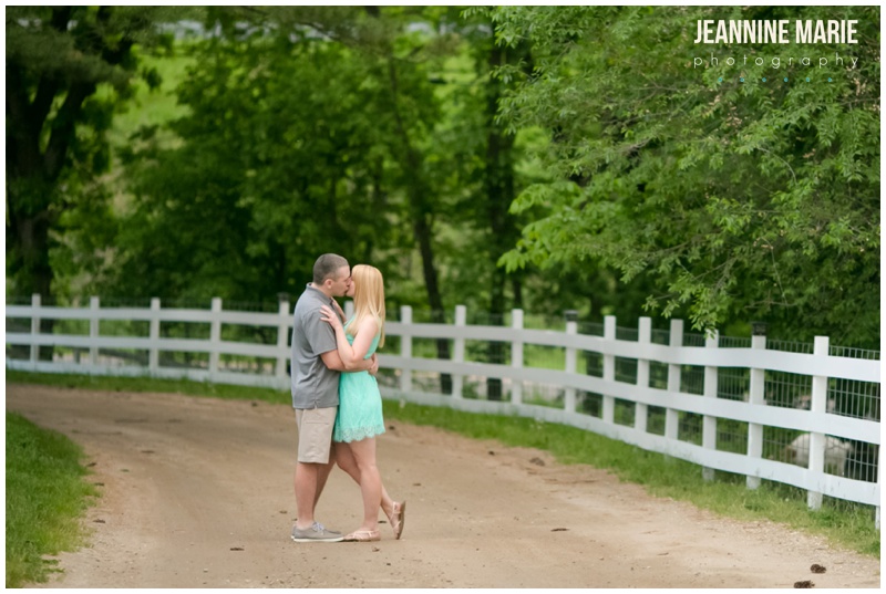 farm, engagement session, rustic engagement session, couple, poses, fence, dirt road, blue dress, what to wear for engagement photos
