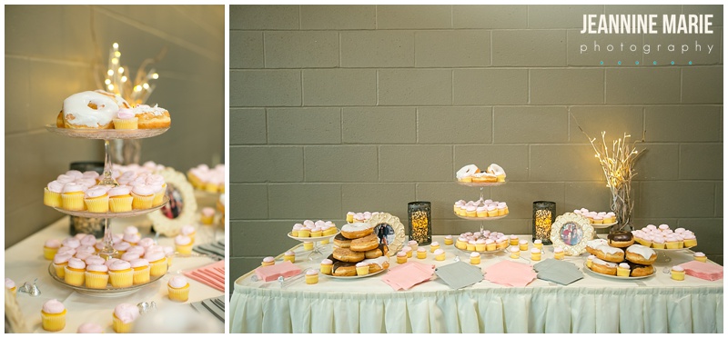 donuts, dessert table, cupcakes, wedding, wedding desserts, wedding decor, Duluth wedding, Clyde Iron Works