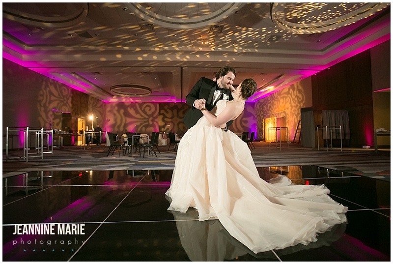 Hyatt Regency Bloomington, bride, groom, wedding reception, wedding decor, wedding, wedding inspiration, wedding gown, groom attire, Ignite Lighting