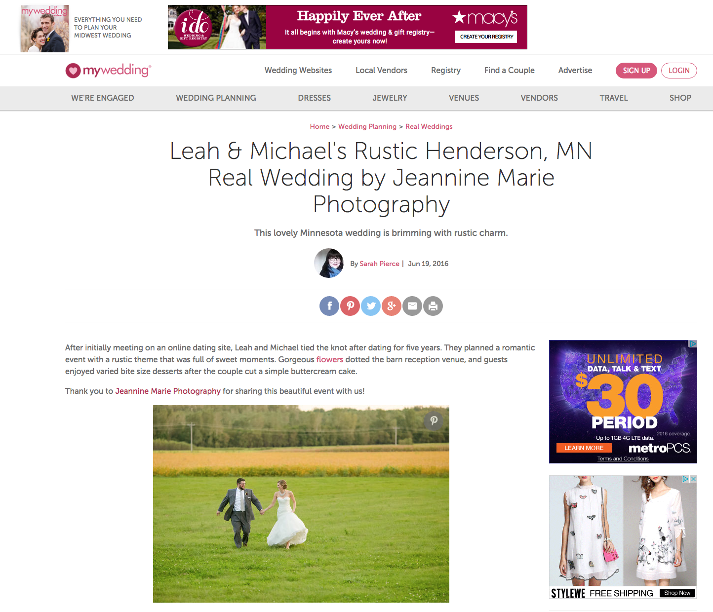 mywedding.com, featured wedding, Edgewood Farm, bride, groom, rustic wedding, barn wedding, wedding gown, farm wedding, Minnesota wedding