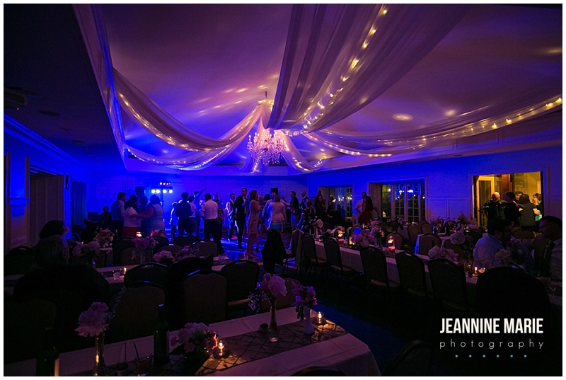 St. Paul College Club, wedding, dance, wedding fun, wedding reception, reception, indoor reception, lights, ceiling draping, wedding decor