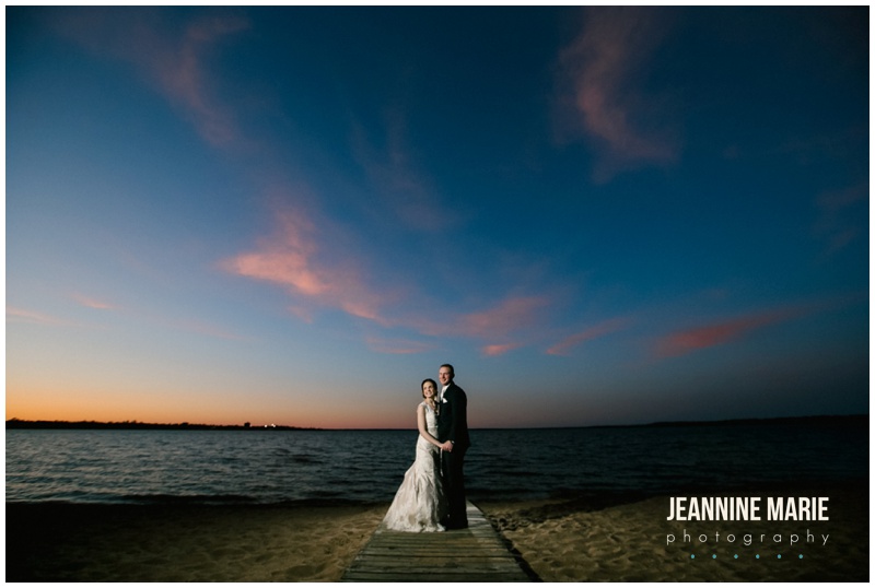 Hampton Inn, Bemidji wedding, Minnesota wedding, sunset, bride, groom, lake, sky, blue, red, dock, beach, night portraits, wedding poses, wedding portraits