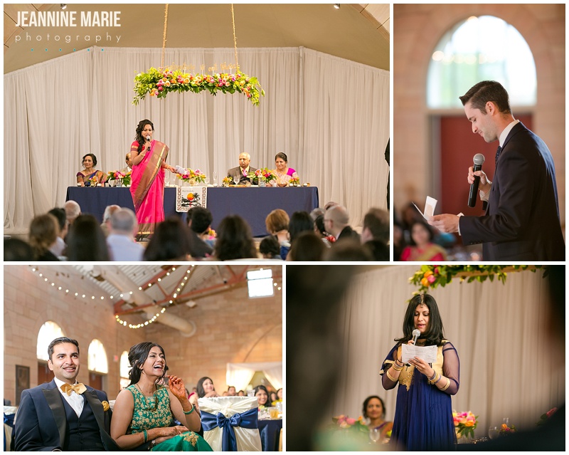 Harriet Island Pavilion, wedding, wedding reception, speeches, head table, wedding decor, Indian wedding, Hindu wedding, Minnesota wedding