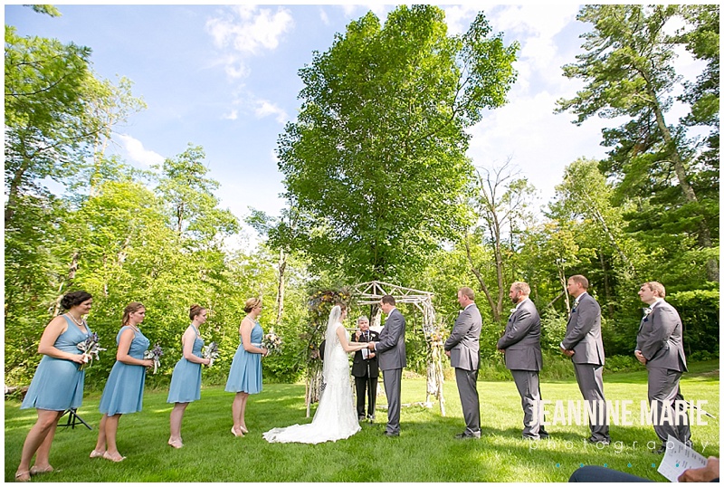 BWB Ranch, wedding ceremony, outdoor wedding, bride, groom, bridesmaids, groomsmen, summer bridesmaids, flowers, floral, arch, wedding decor