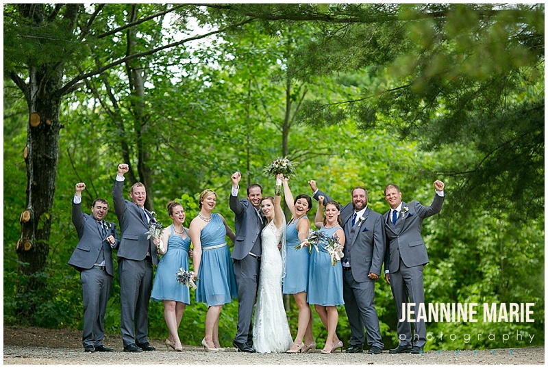 BWB Ranch, summer wedding, wedding, bride, groom, bridesmaids, groomsmen, blue bridesmaids, bouquets, flowers, boutonnieres, outdoor wedding, bridal party, wedding party