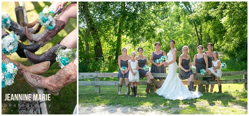 Brackett's Crossing, bridesmaids, cowgirl boots, rustic wedding, country wedding, bride, flower girls, blue wedding, gray bridesmaids, bridal bouquet, bridesmaids bouquets, wedding inspiration