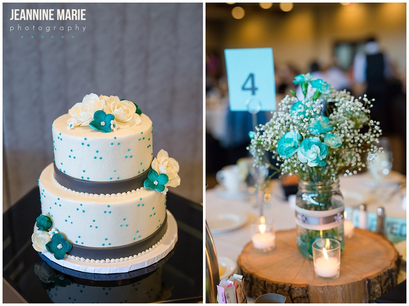 Brackett's Crossing, wedding, wedding reception, centerpieces, cake, wedding cake, flowers, floral, blue wedding, wedding decor, wedding inspiration
