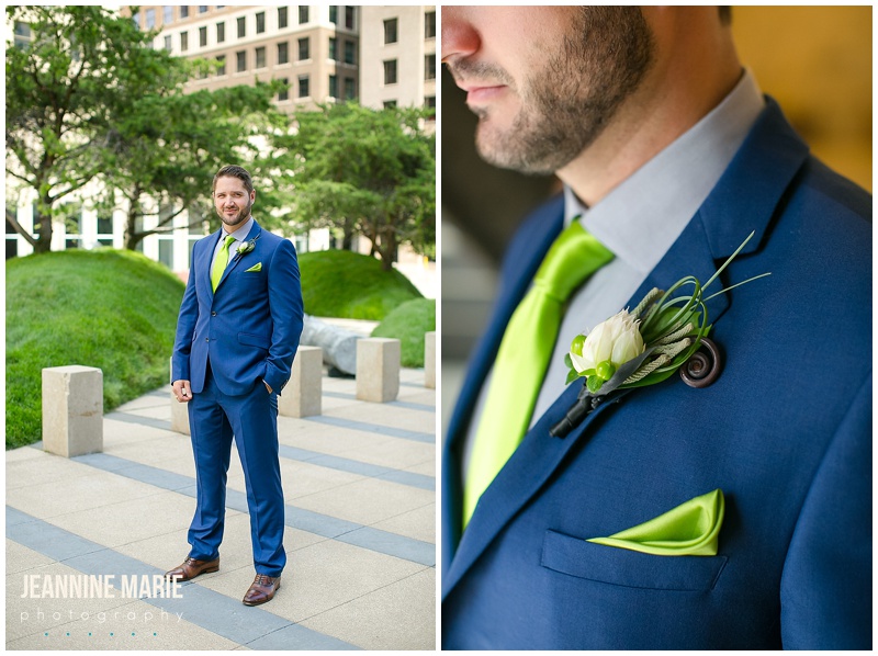 Hennepin County Courthouse, wedding, groom, groom attire, navy suit, lime green tie, navy and green wedding, Minneapolis wedding