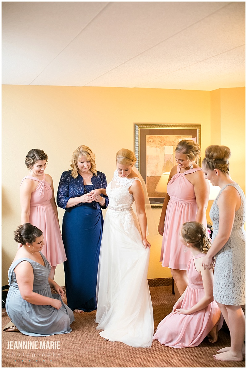 bride, getting ready, Eagan Community Center, Jeannine Marie Photography, bridesmaids
