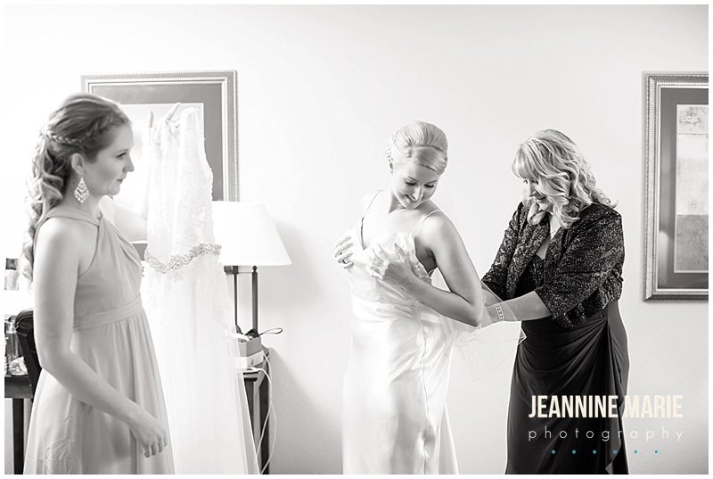 bride, getting ready, Jeannine Marie Photography, Minnesota bride, Eagan Community Center, wedding gown